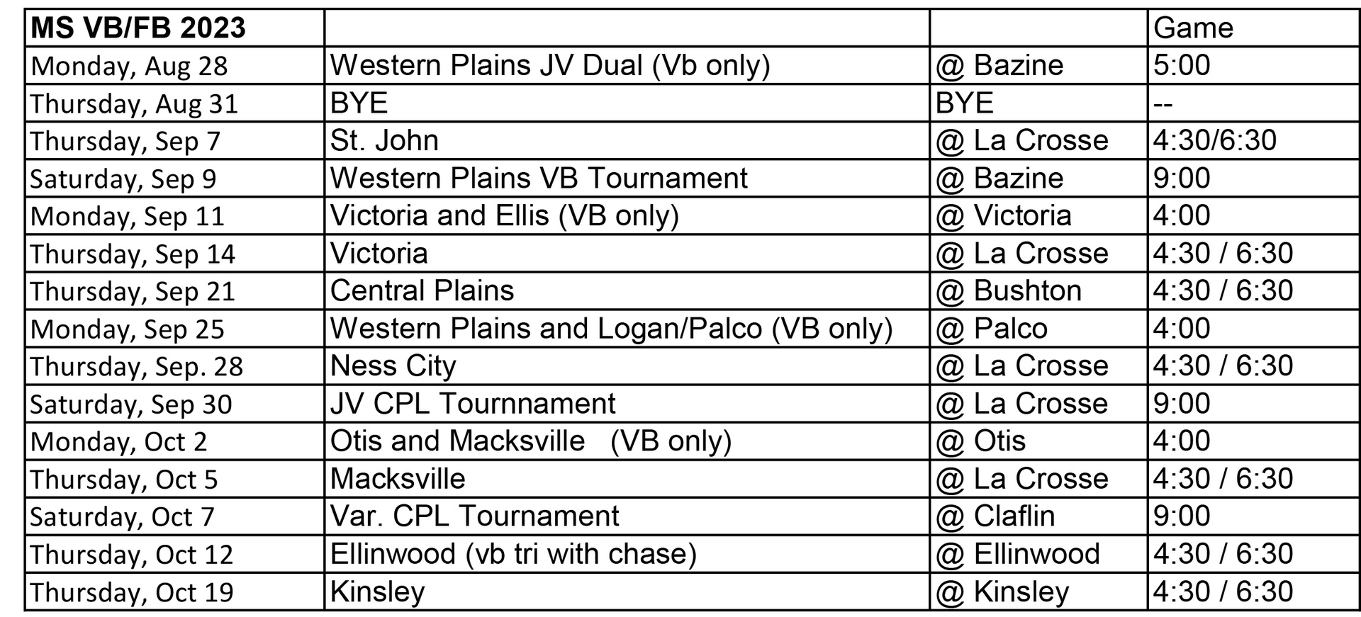 La Crosse USD 395 - Cub Volleyball